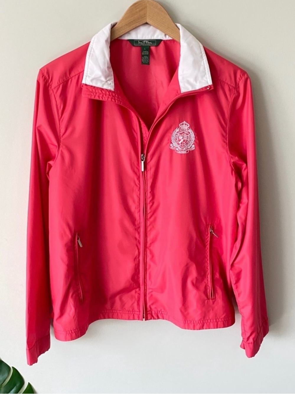 Ralph Lauren Active Vintage Crest Zip Windbreaker Jacket Pink Women's Size Large